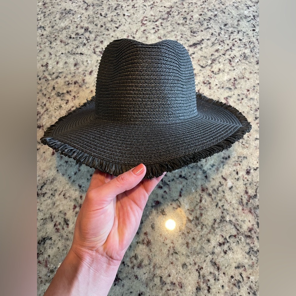 Black Straw Hat with paisley vintage 100% silk Liz Claiborne scarf size S/M - Picture 8 of 8